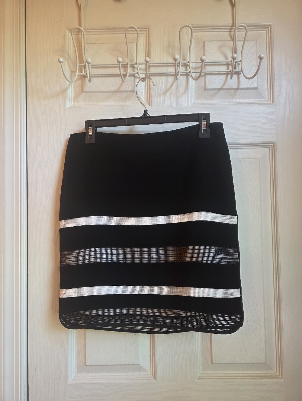 White House Black Market Black and White Striped Knee Length Skirt Size 4
